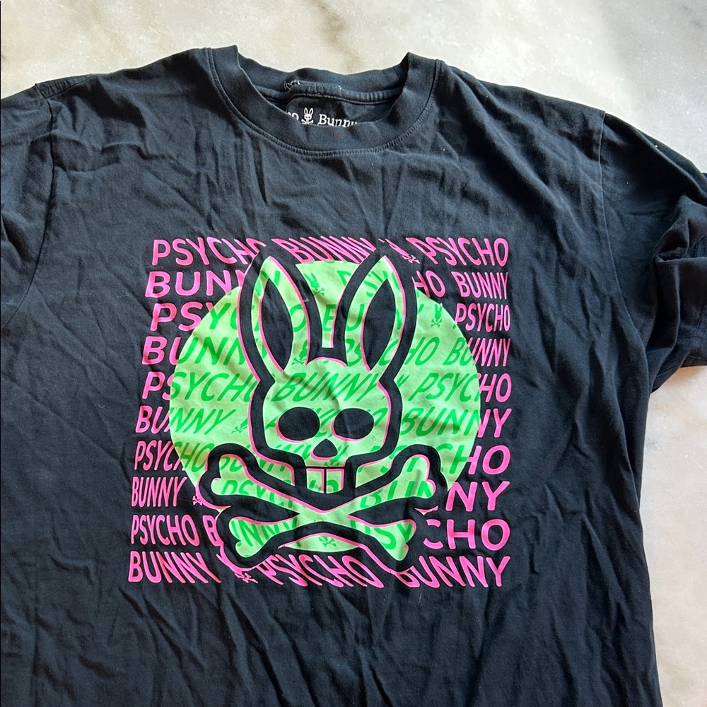 Psycho Bunny Black Tee with Vibrant Graphic